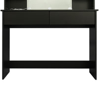 Modern Dressing Table With 2 Drawers, 4 Open Shelves Rectangular Makeup Table With Mirror, 10 Lamp Bulb,42.52*15.75* 52.76Inch,For Bedroom, Black Black Particle Board Mdf