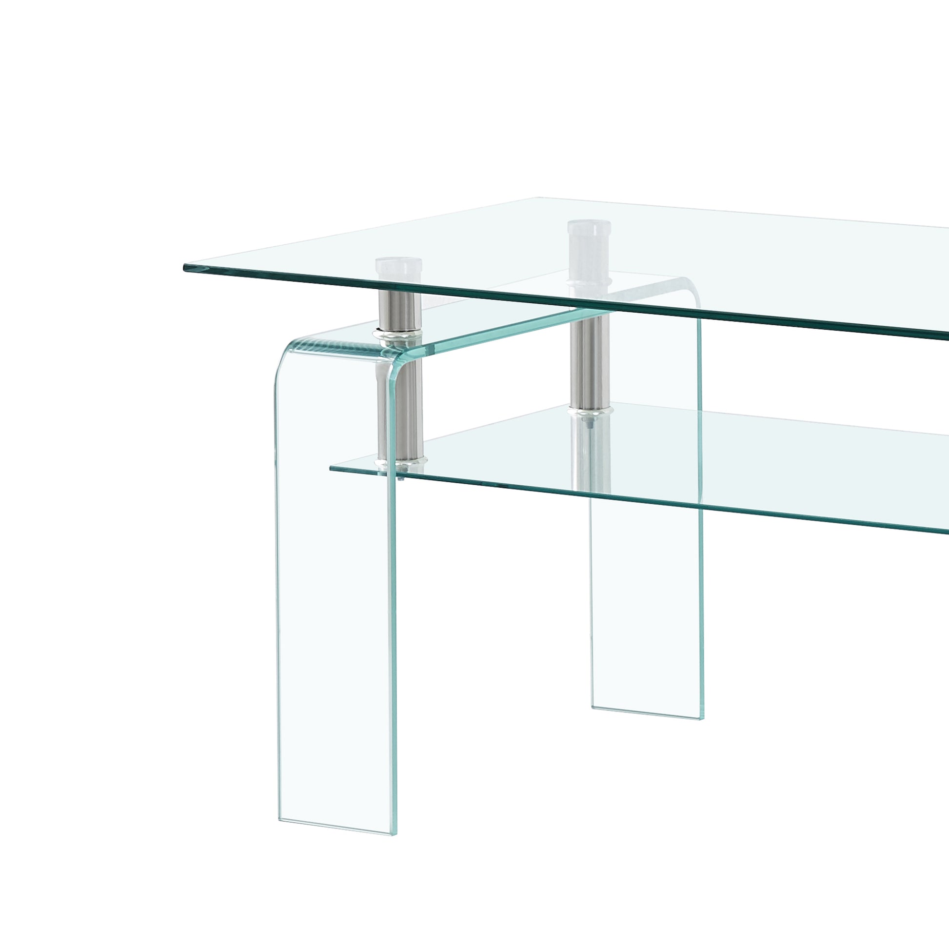 Tempered Clear Glass Coffee Table, Modern Glass Coffee Table For Living Room, 2 Tier Storage Center Coffee Table Transparent Glass