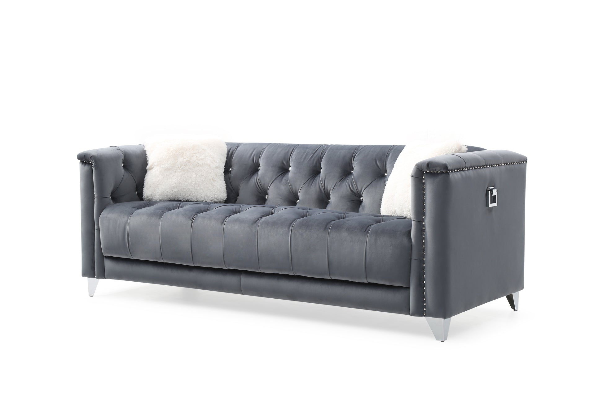 Modern Style Velvet Fabric Upholstery Sofa Made With Wood In Gray Gray Velvet Wood Primary Living Space Firm Tufted Back Contemporary,Modern Upholstered Solid Wood Mdf 3 Seat