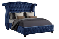 Sophia Full 4 Pc Bedroom Set In Color Blue Made With Wood Box Spring Not Required Full Blue Wood 4 Piece Set Bedroom Modern Acacia Upholstered Velvet Tufted Wood