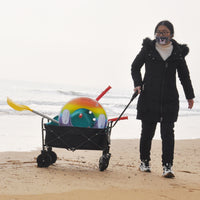 Mini Folding Wagon Garden Shopping Beach Cart Black Blue Black Steel