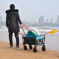 Mini Folding Wagon Garden Shopping Beach Cart Black Blue Black Steel