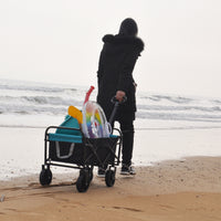 Mini Folding Wagon Garden Shopping Beach Cart Black Blue Black Steel