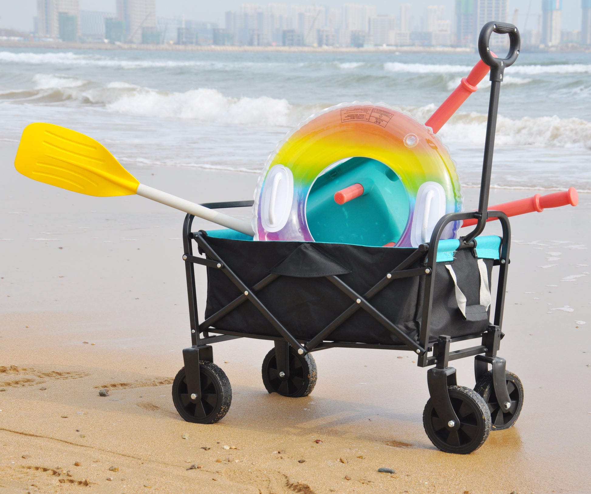 Mini Folding Wagon Garden Shopping Beach Cart Black Blue Black Steel