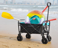 Mini Folding Wagon Garden Shopping Beach Cart Black Blue Black Steel