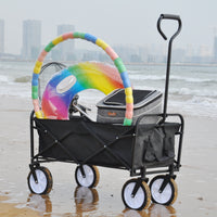 Folding Wagon Garden Shopping Beach Cart Black Black Steel