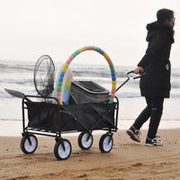 Folding Wagon Garden Shopping Beach Cart Black Black Steel