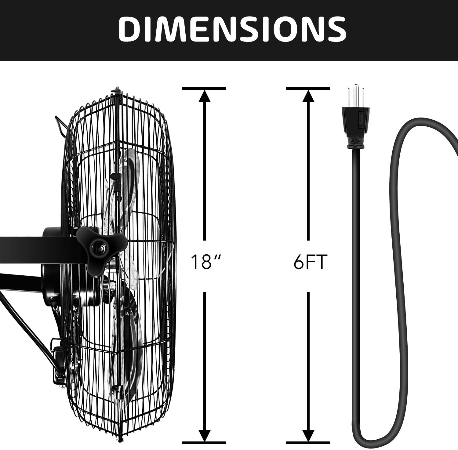 18 Inch Industrial Wall Mount Fan, 3 Speed Commercial Ventilation Metal Fan For Warehouse, Greenhouse, Workshop, Patio, Factory And Basement High Velocity Black Metal