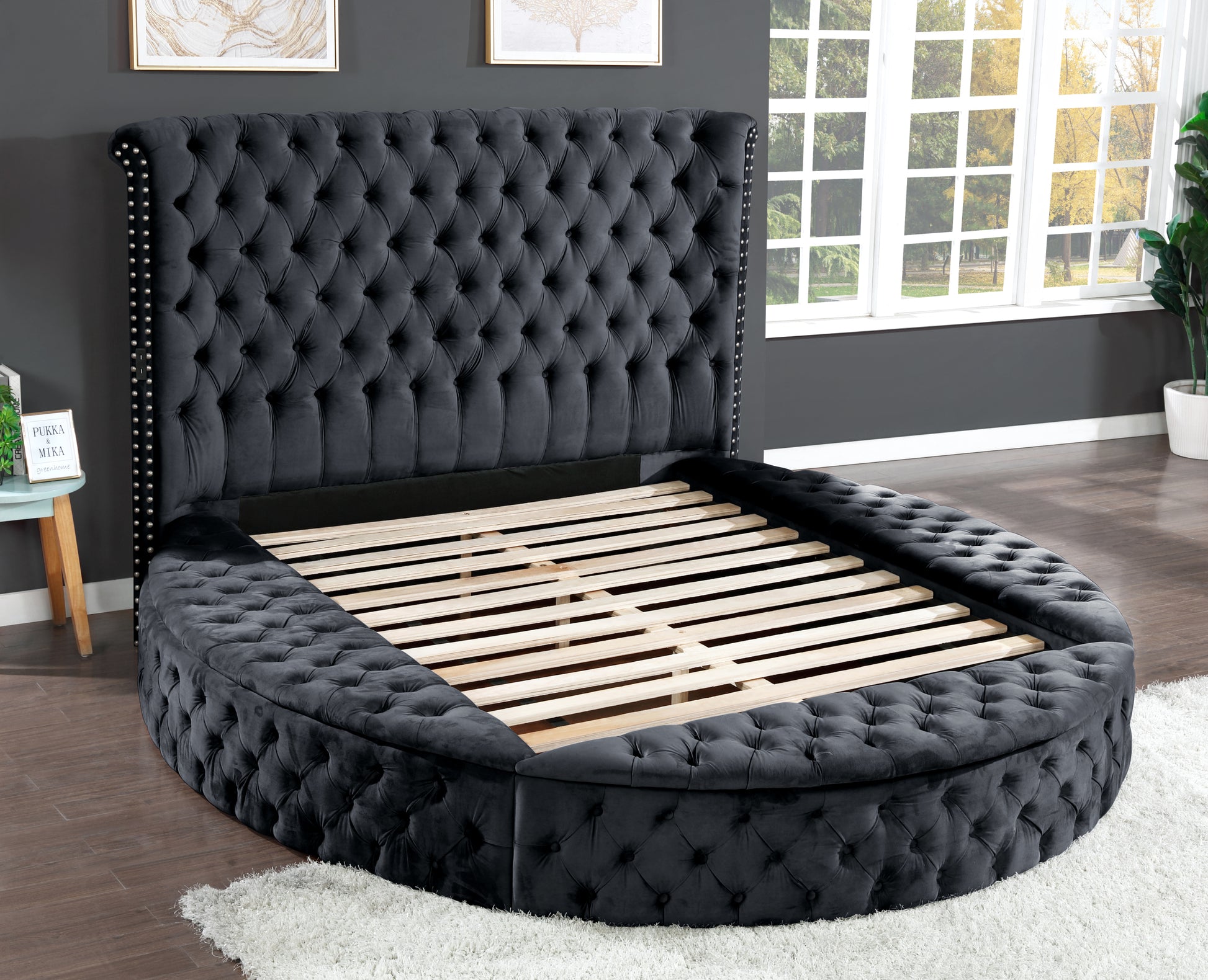 Hazel Queen 5 Pc Vanity Bedroom Set Made With Wood In Black Color Black Bedroom Modern Upholstered Wood
