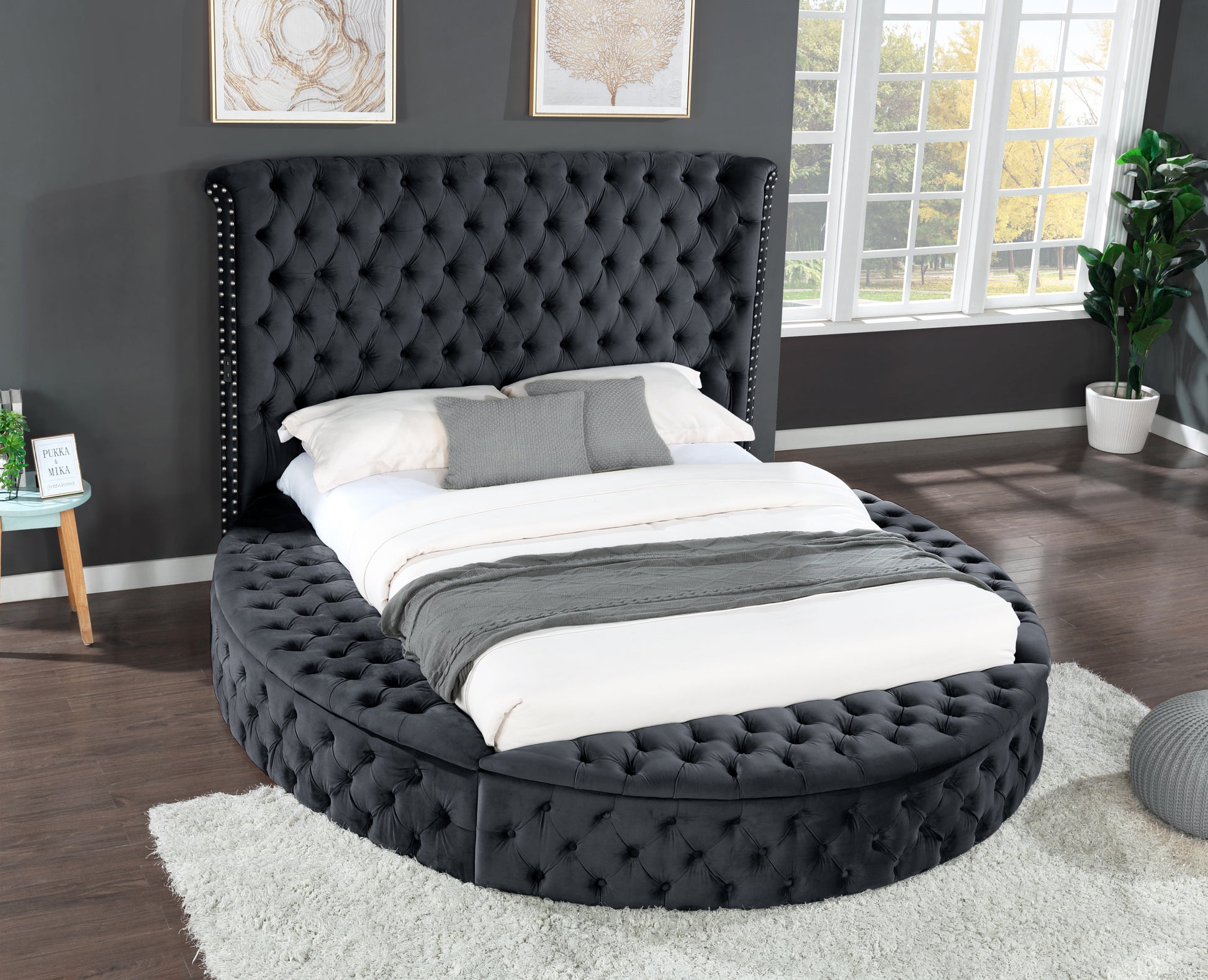 Hazel Queen 5 Pc Vanity Bedroom Set Made With Wood In Black Color Black Bedroom Modern Upholstered Wood
