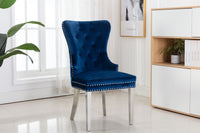 Simba Stainless Steel 2 Piece Chair Finish With Velvet Fabric In Blue Blue Dining Room Contemporary,Modern Accent Chairs Tufted Back Stainless Steel