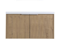 84 Inch Soft Close Doors Bathroom Vanity With Sink, A Small Storage Shelves, 36" And 12" Combination Cabinet, Kd Packing Imitative Oak 4 1 Bathroom Wall Mounted Modern Plywood