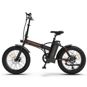 Aostirmotor Folding Electric Bike Ebike Bicycle 500W Motor 20" Fat Tire With 36V 13Ah Li Battery Beach Snow Bicycle A20 Cycling Black Foldable Aluminium