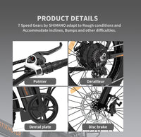 Aostirmotor Folding Electric Bike Ebike Bicycle 500W Motor 20" Fat Tire With 36V 13Ah Li Battery Beach Snow Bicycle A20 Cycling Black Foldable Aluminium