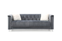 Tufted Upholstery 3 Pc Living Room Set Finished In Velvet Fabric In Gray Gray Solid Wood 6 Seat