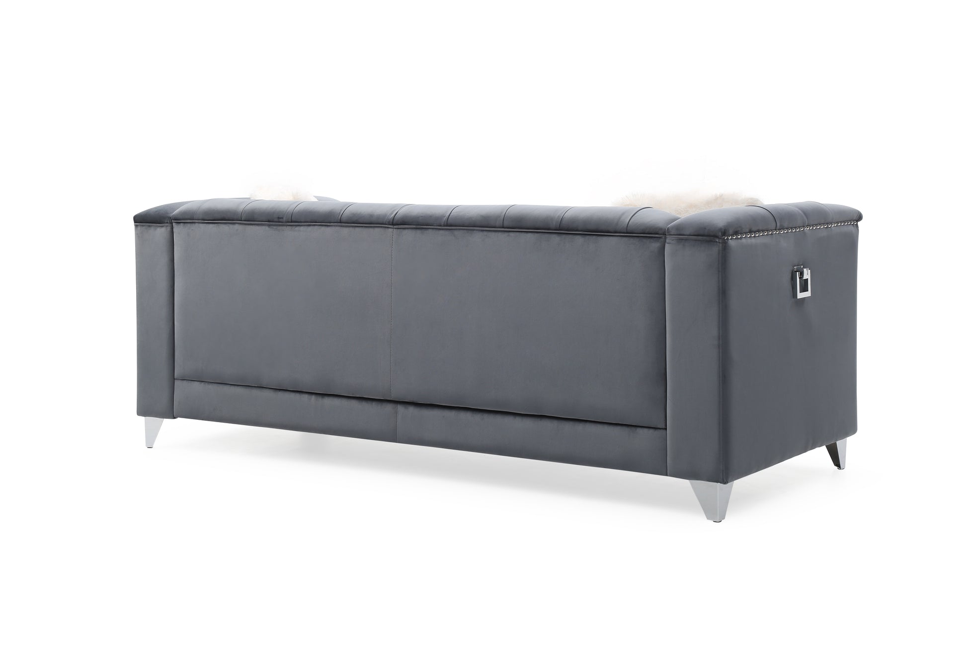 Tufted Upholstery 3 Pc Living Room Set Finished In Velvet Fabric In Gray Gray Solid Wood 6 Seat