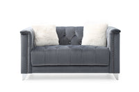 Tufted Upholstery 3 Pc Living Room Set Finished In Velvet Fabric In Gray Gray Solid Wood 6 Seat