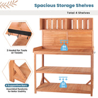 65" Large Wooden Farmhouse Rustic Outdoor Potting Bench Table, Patio Workstation, Garden Potting Bench With 4 Storage Shelves And Side Hook,Natural Natural Garden & Outdoor Casual Wood Solid Wood