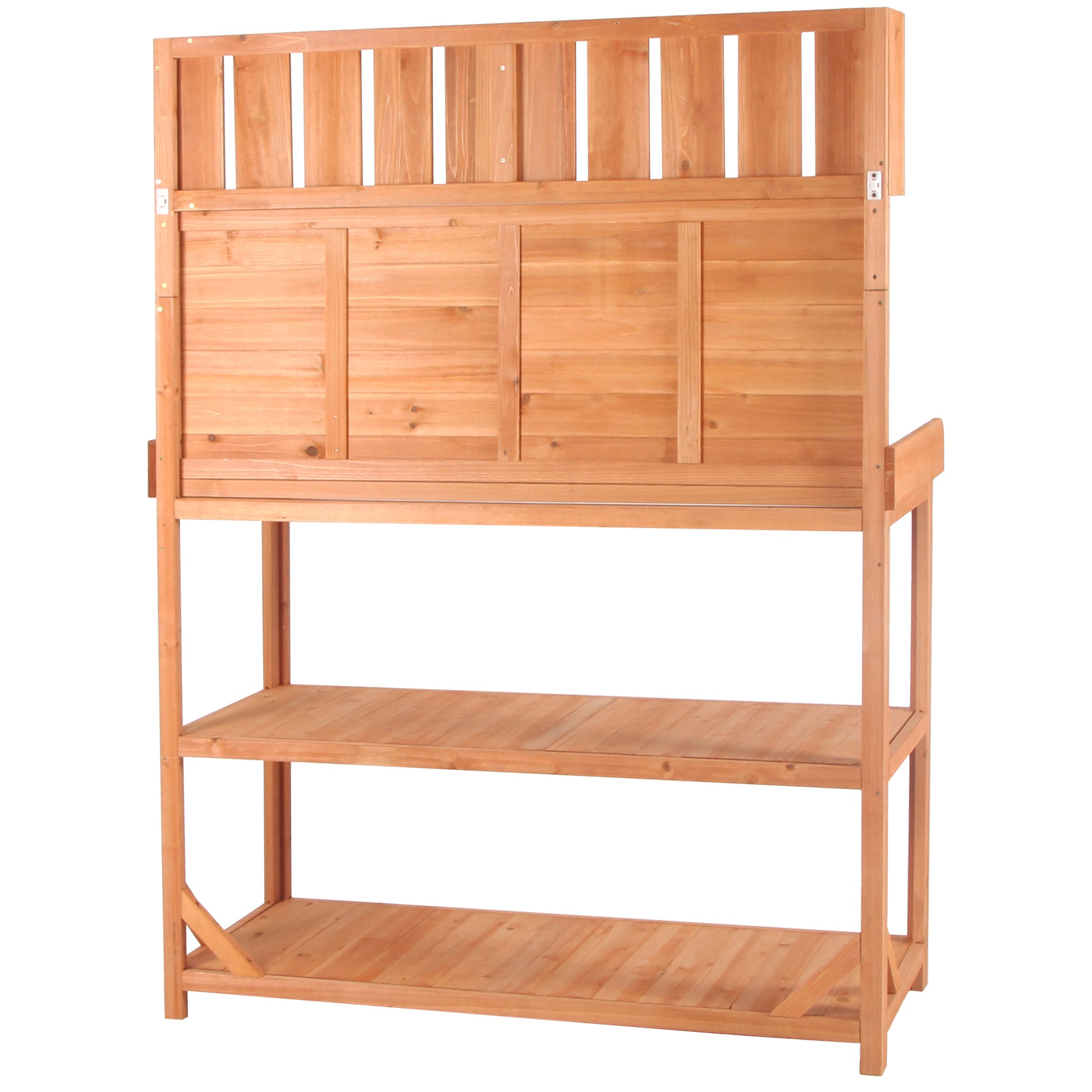 65" Large Wooden Farmhouse Rustic Outdoor Potting Bench Table, Patio Workstation, Garden Potting Bench With 4 Storage Shelves And Side Hook,Natural Natural Garden & Outdoor Casual Wood Solid Wood