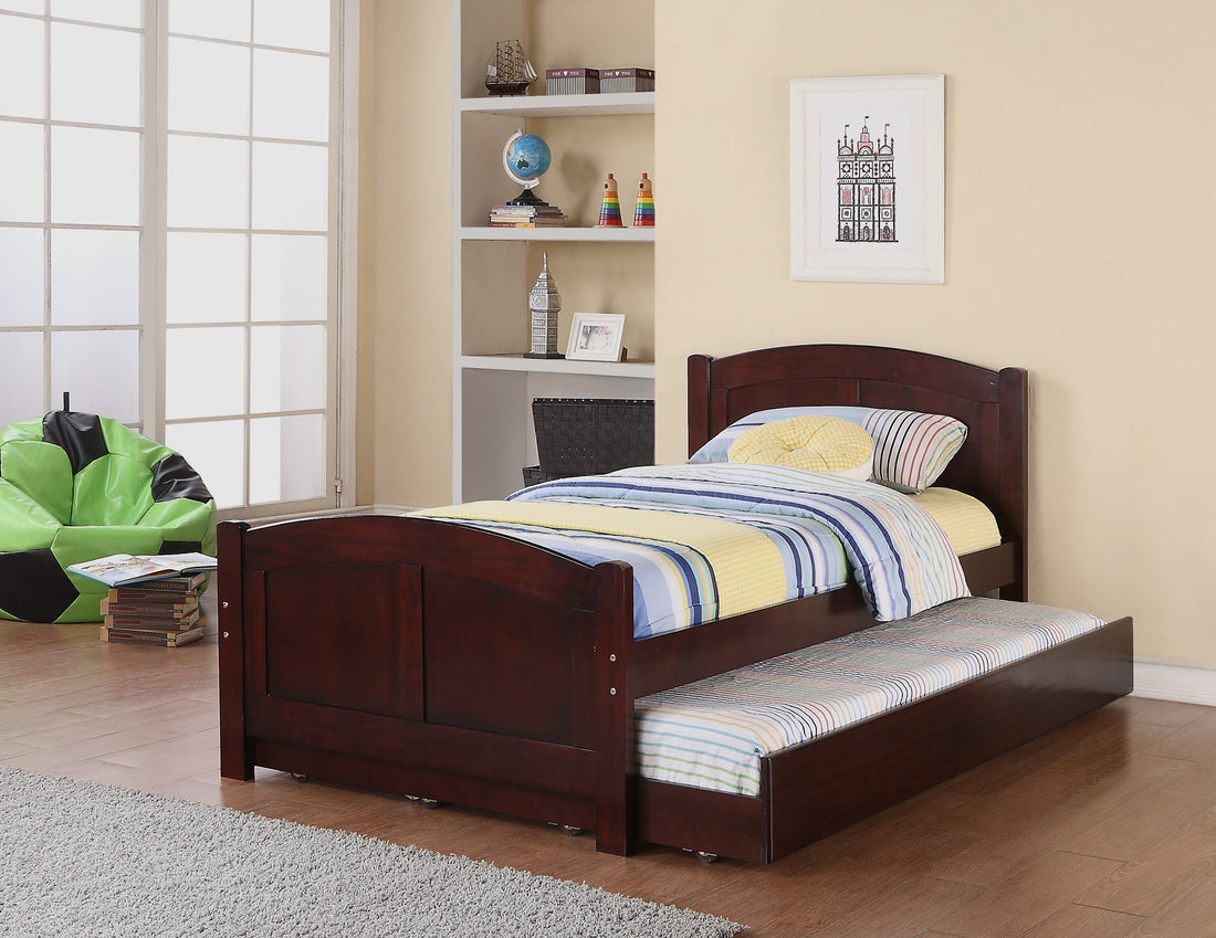 Twin Size Bed W Trundle Slats Dark Cherry Pine Plywood Kids Youth Bedroom Furniture Cherry Brown Bedroom Contemporary,Modern,Transitional Pine Plywood