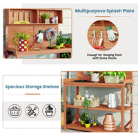 65" Large Wooden Farmhouse Rustic Outdoor Potting Bench Table, Patio Workstation, Garden Potting Bench With 4 Storage Shelves And Side Hook,Natural Natural Garden & Outdoor Casual Wood Solid Wood