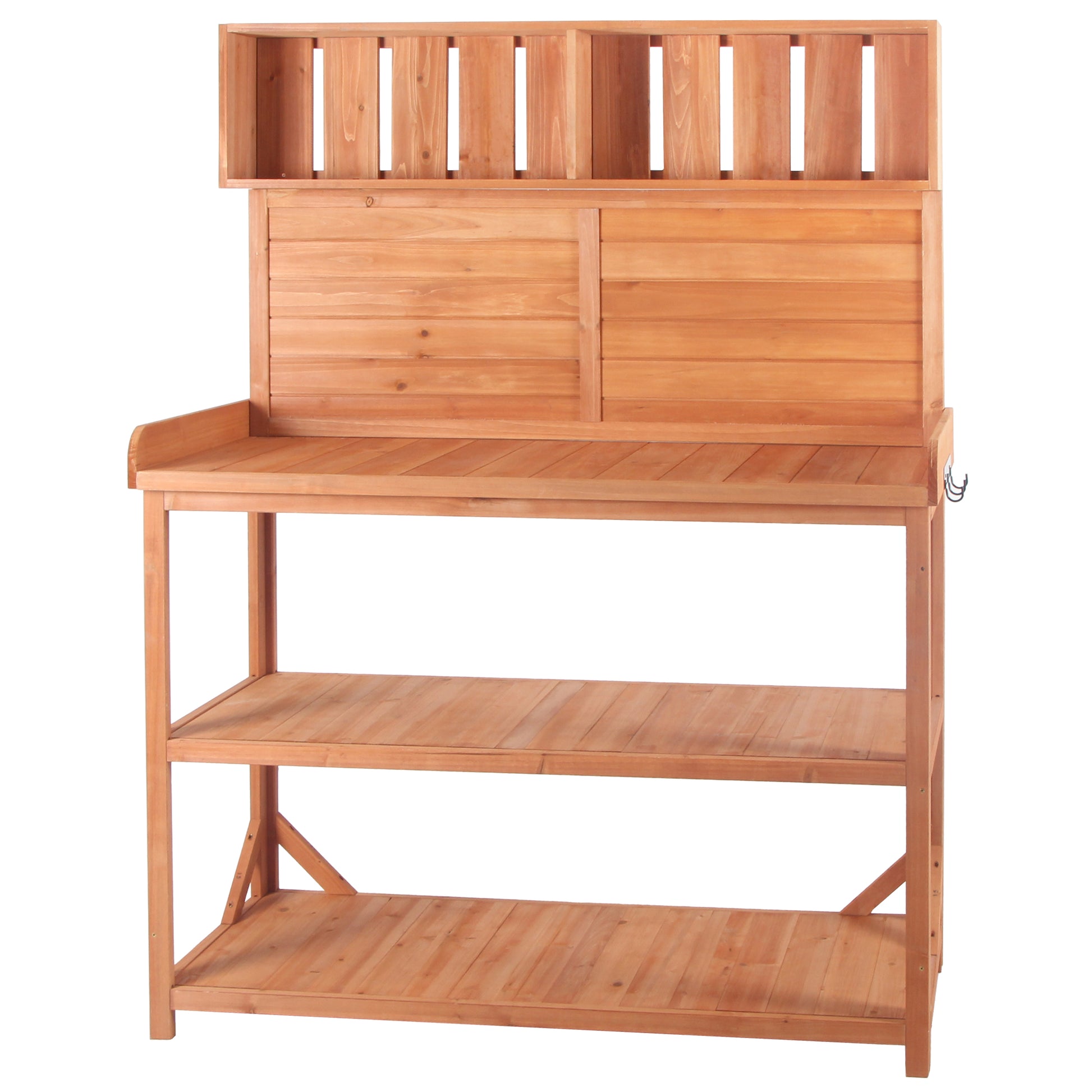 65" Large Wooden Farmhouse Rustic Outdoor Potting Bench Table, Patio Workstation, Garden Potting Bench With 4 Storage Shelves And Side Hook,Natural Natural Garden & Outdoor Casual Wood Solid Wood