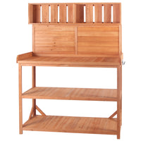 65" Large Wooden Farmhouse Rustic Outdoor Potting Bench Table, Patio Workstation, Garden Potting Bench With 4 Storage Shelves And Side Hook,Natural Natural Garden & Outdoor Casual Wood Solid Wood