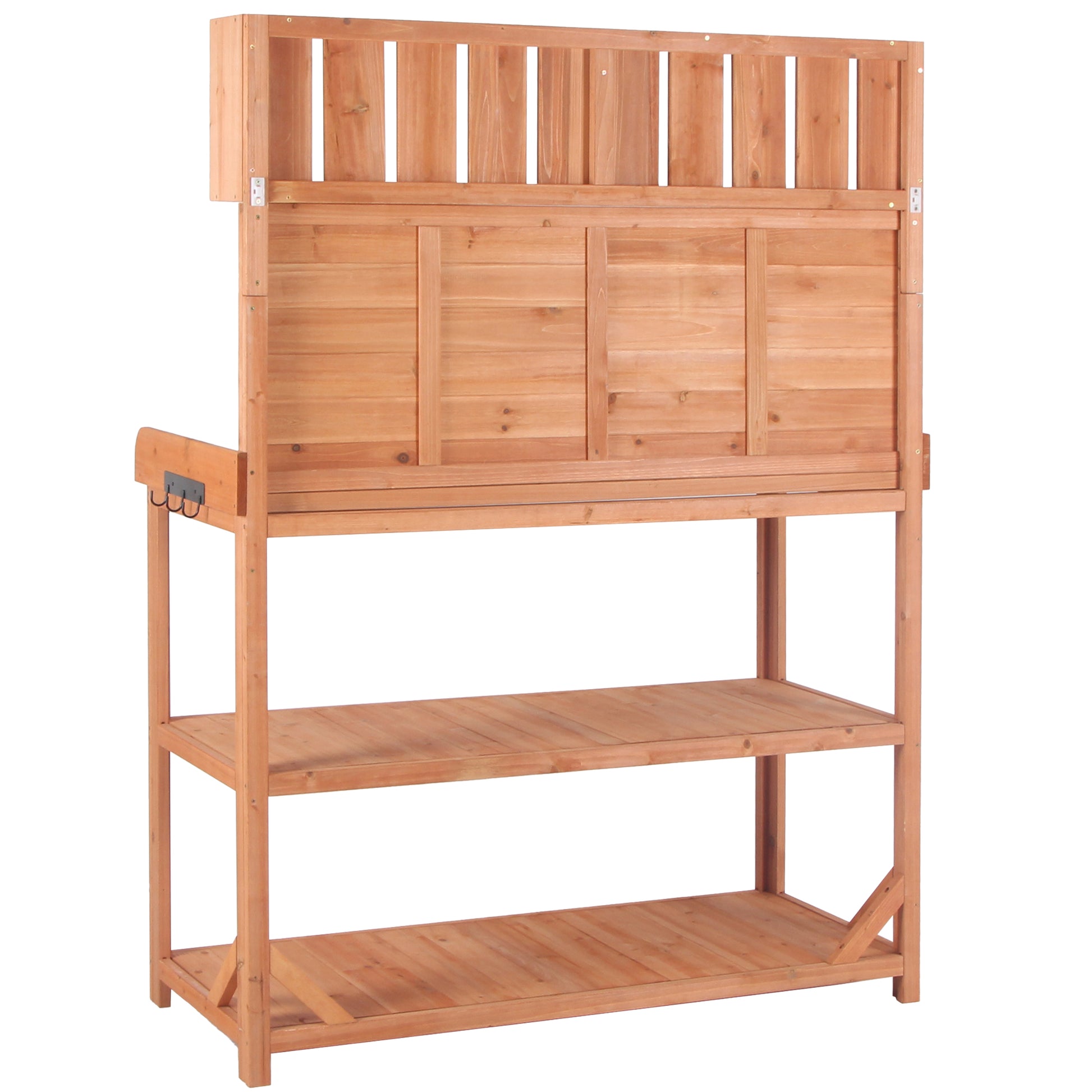 65" Large Wooden Farmhouse Rustic Outdoor Potting Bench Table, Patio Workstation, Garden Potting Bench With 4 Storage Shelves And Side Hook,Natural Natural Garden & Outdoor Casual Wood Solid Wood