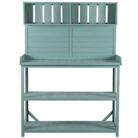 65" Large Wooden Farmhouse Rustic Outdoor Potting Bench Table, Patio Workstation, Garden Potting Bench With 4 Storage Shelves And Side Hook,Green Green Garden & Outdoor Casual Wood Solid Wood