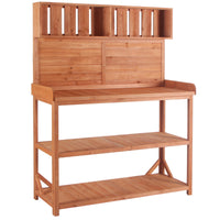 65" Large Wooden Farmhouse Rustic Outdoor Potting Bench Table, Patio Workstation, Garden Potting Bench With 4 Storage Shelves And Side Hook,Natural Natural Garden & Outdoor Casual Wood Solid Wood