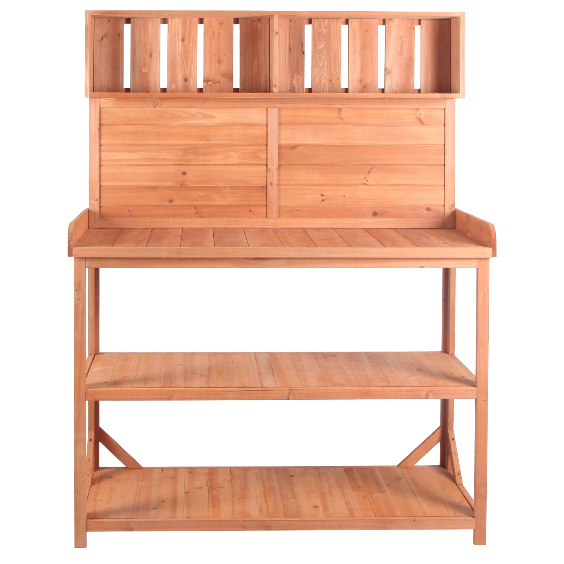 65" Large Wooden Farmhouse Rustic Outdoor Potting Bench Table, Patio Workstation, Garden Potting Bench With 4 Storage Shelves And Side Hook,Natural Natural Garden & Outdoor Casual Wood Solid Wood