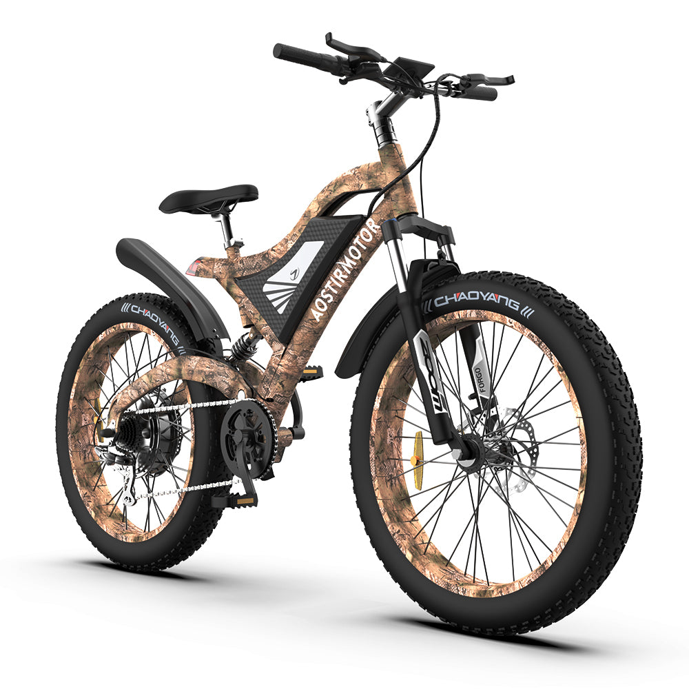 Aostirmotor S18 1500W 26" 1500W Electric Bike Fat Tire 48V 15Ah Removable Lithium Battery Mountain Bicycle Shimanos Bicycle Full Suspension Mtb Bikes For Adults Cycling Brown Garden & Outdoor Aluminium