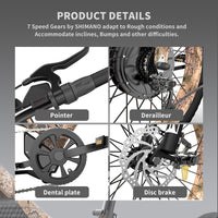 Aostirmotor S18 1500W 26" 1500W Electric Bike Fat Tire 48V 15Ah Removable Lithium Battery Mountain Bicycle Shimanos Bicycle Full Suspension Mtb Bikes For Adults Cycling Brown Garden & Outdoor Aluminium