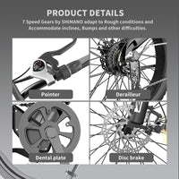 Aostirmotor S18 26" 750W Electric Bike Fat Tire 48V 15Ah Removable Lithium Battery For Adults Black Aluminium