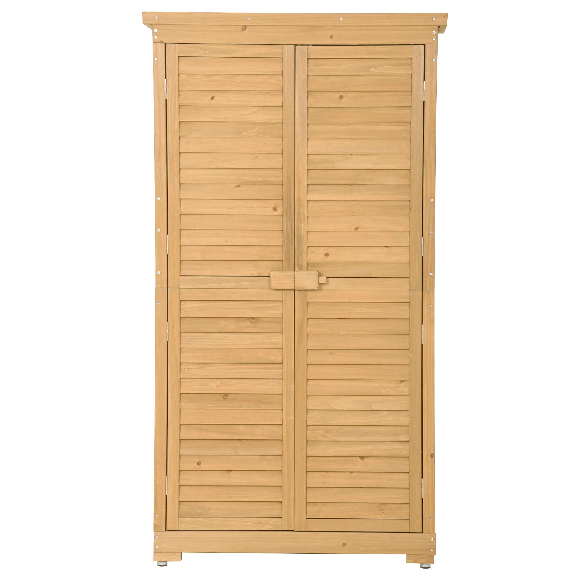 Wooden Garden Shed 3 Tier Patio Storage Cabinet Outdoor Organizer Wooden Lockers With Fir Wood Natural Wood Color Shutter Design Natural Water Resistant Frame Garden & Outdoor Casual Wood Solid Wood
