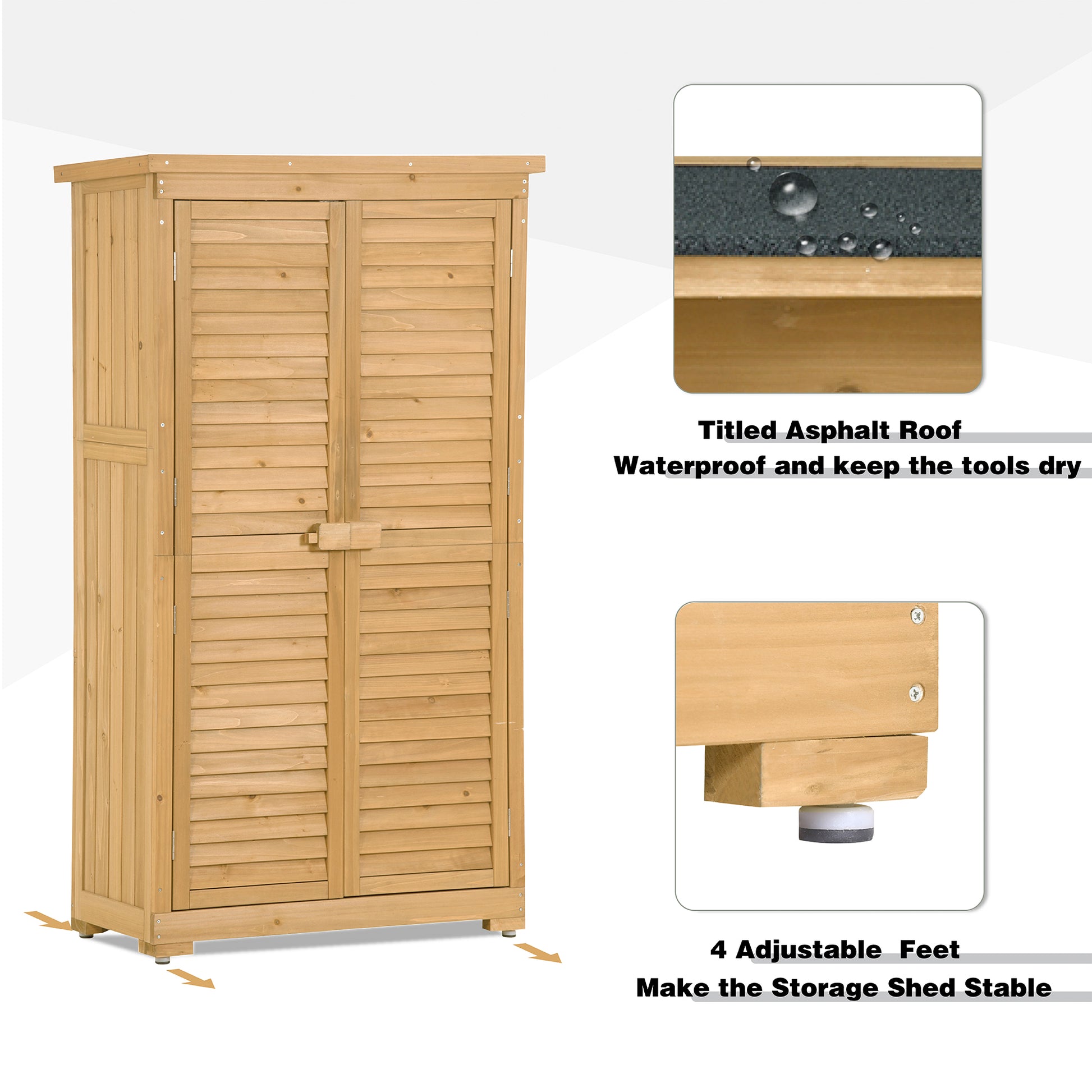 Wooden Garden Shed 3 Tier Patio Storage Cabinet Outdoor Organizer Wooden Lockers With Fir Wood Natural Wood Color Shutter Design Natural Water Resistant Frame Garden & Outdoor Casual Wood Solid Wood