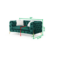 Moderno Tufted Loveseat Finished In Velvet Fabric In Green Green Wood Primary Living Space Modern Solid Wood Mdf Wood