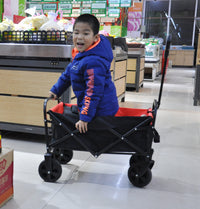 Mini Folding Wagon Garden Shopping Beach Cart Black Yellow Black Steel