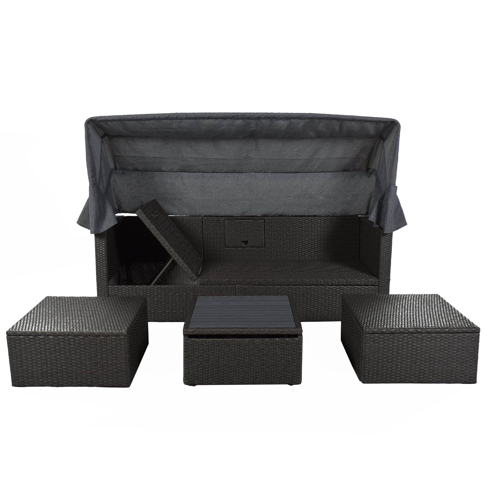 Outdoor Patio Rectangle Daybed With Retractable Canopy, Wicker Furniture Sectional Seating With Washable Cushions, Backyard, Porch As Same As Wy000263Aae Gray Rattan