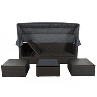 Outdoor Patio Rectangle Daybed With Retractable Canopy, Wicker Furniture Sectional Seating With Washable Cushions, Backyard, Porch As Same As Wy000263Aae Gray Rattan