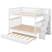 Full Over Full Bunk Bed With Trundle And Staircase,White White Pine