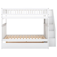 Full Over Full Bunk Bed With Trundle And Staircase,White White Pine