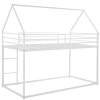 Twin Over Twin House Bunk Bed With Built In Ladder,White White Metal