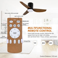 Simple Deluxe 40 Inch Ceiling Fan With Led Light And Remote Control, 6 Speed Modes, 2 Rotating Modestimer Brown Solid Wood