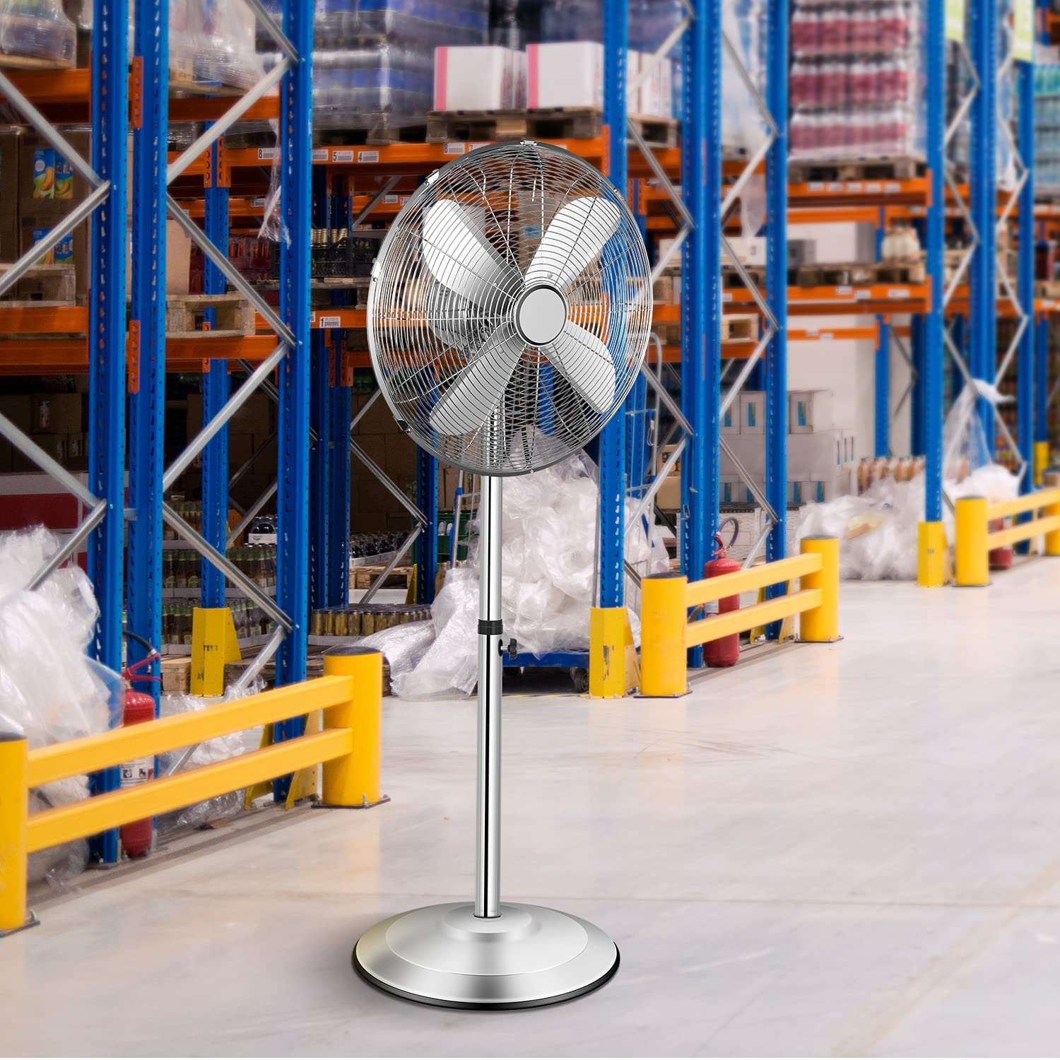 16 Inch Stand Fan, Adjustable Heights, Horizontal Ocillation 75 , 3 Settings Speeds, Low Noise, Quality Made Durable Fan, High Velocity, Heavy Duty Metal For Industrial, Commercial, Residential