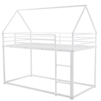 Twin Over Twin House Bunk Bed With Built In Ladder,White White Metal