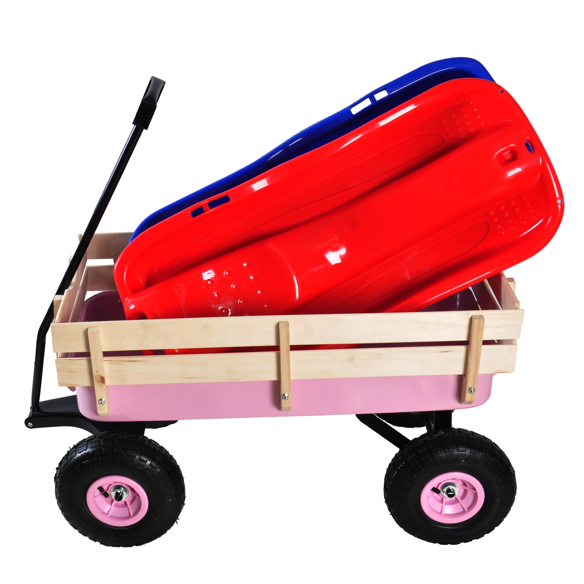 Outdoor Wagon All Terrain Pulling W Wood Railing Air Tires Garden Cart Pink Garden & Outdoor Steel