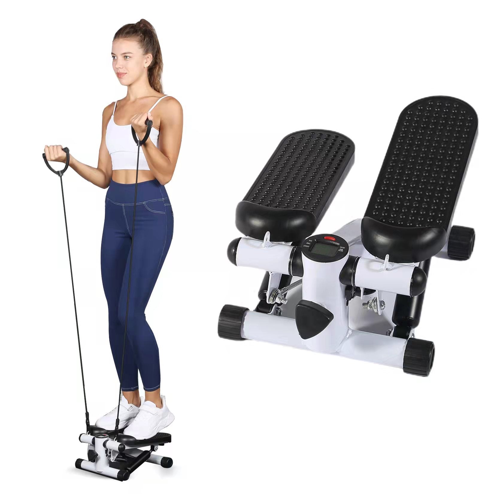 Yssoa Mini Stepper With Resistance Band, Stair Stepping Fitness Exercise Home Workout Equipment For Full Body Workout Black Steel