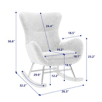 Velvet Fabric Padded Seat Rocking Chair With High Backrest And Armrests Yellow Foam Upholstered