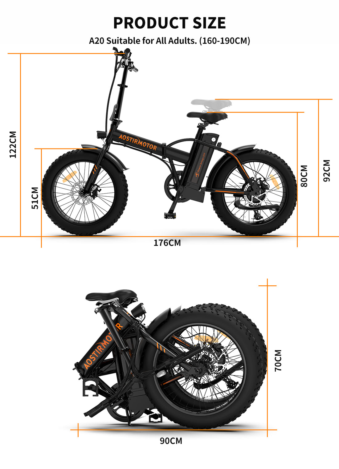 Aostirmotor Folding Electric Bike Ebike Bicycle 500W Motor 20" Fat Tire With 36V 13Ah Li Battery Beach Snow Bicycle A20 Cycling Black Foldable Aluminium